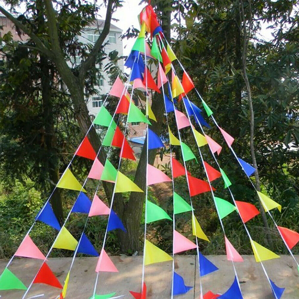 Description Picture 3 of item50m 100 Flags Multicolored Triangle Flags Bunting Banner Pennant Festival Outdoor Decoration Garland Festival Party Decor Flags