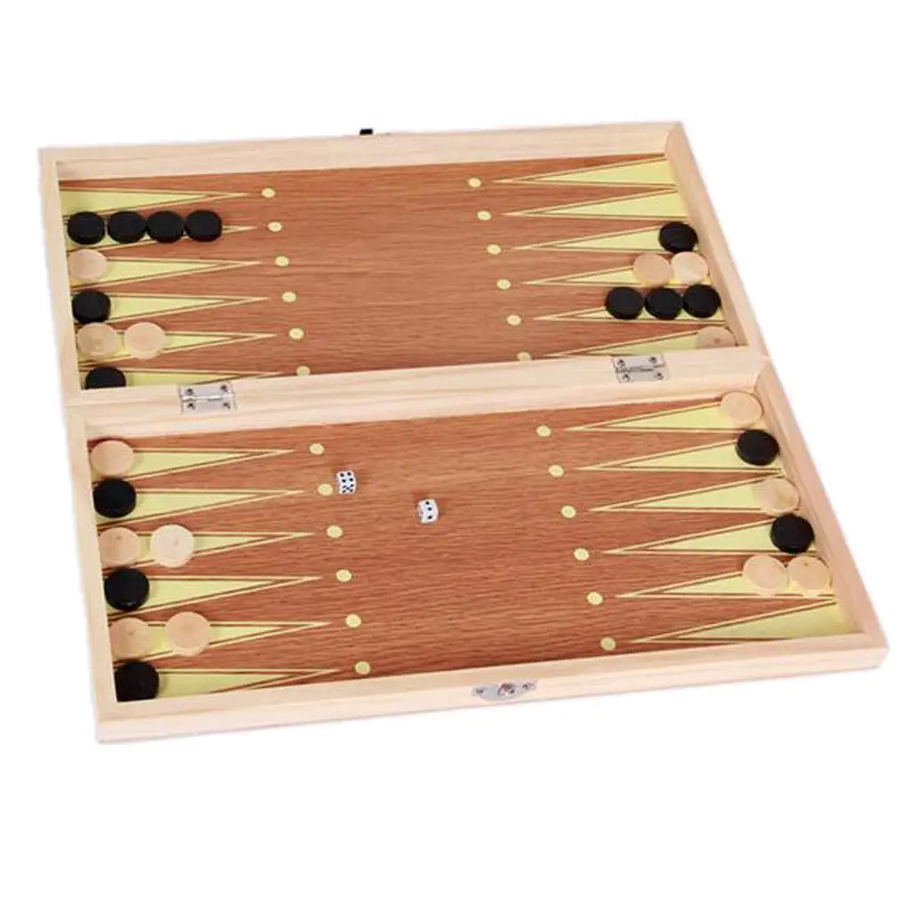 Folding 15.3 Inch Wooden Chess, Checkers And Backgammon ,