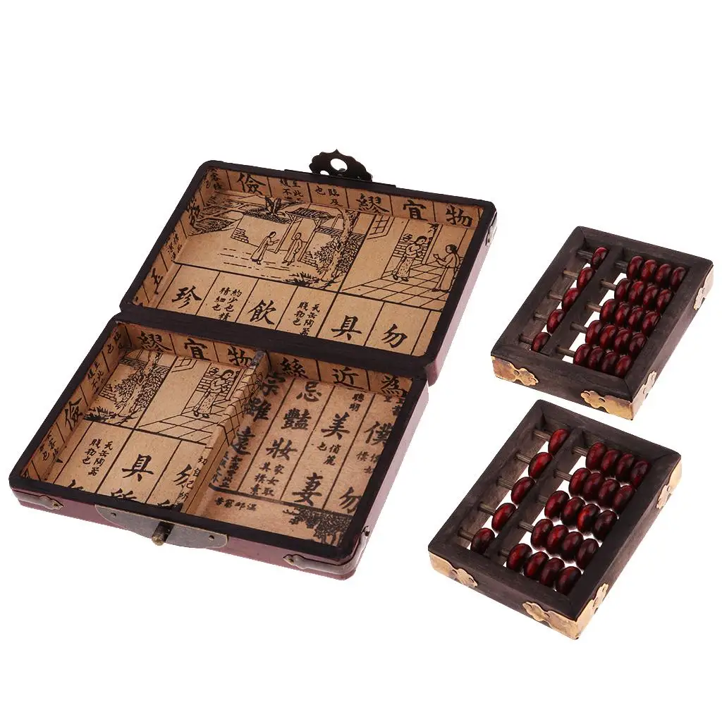 2Pcs Vintage Wooden Bead Arithmetic Abacus Chinese Calculator