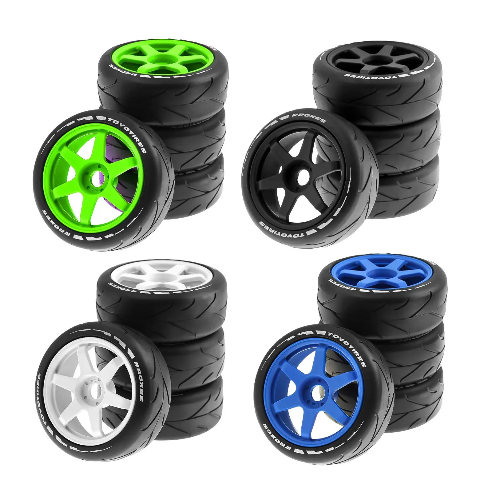 4 Pieces Rubber Wheel Rim and Tires Replacements for 1:8 Scale Trucks Crawler RC Car DIY Accessory