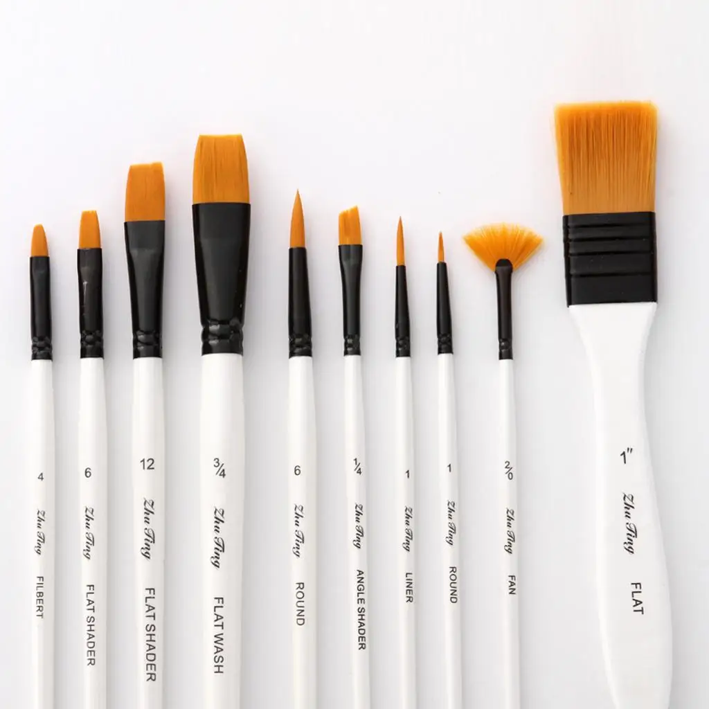 10Pcs Nylon Hair Brushes Sets Acrylic Oil Artist Paint Brush Case Set