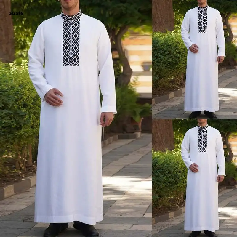 Skin-friendly Muslim Clothing Traditional Eid Middle East Jubba Thobe Men Robe