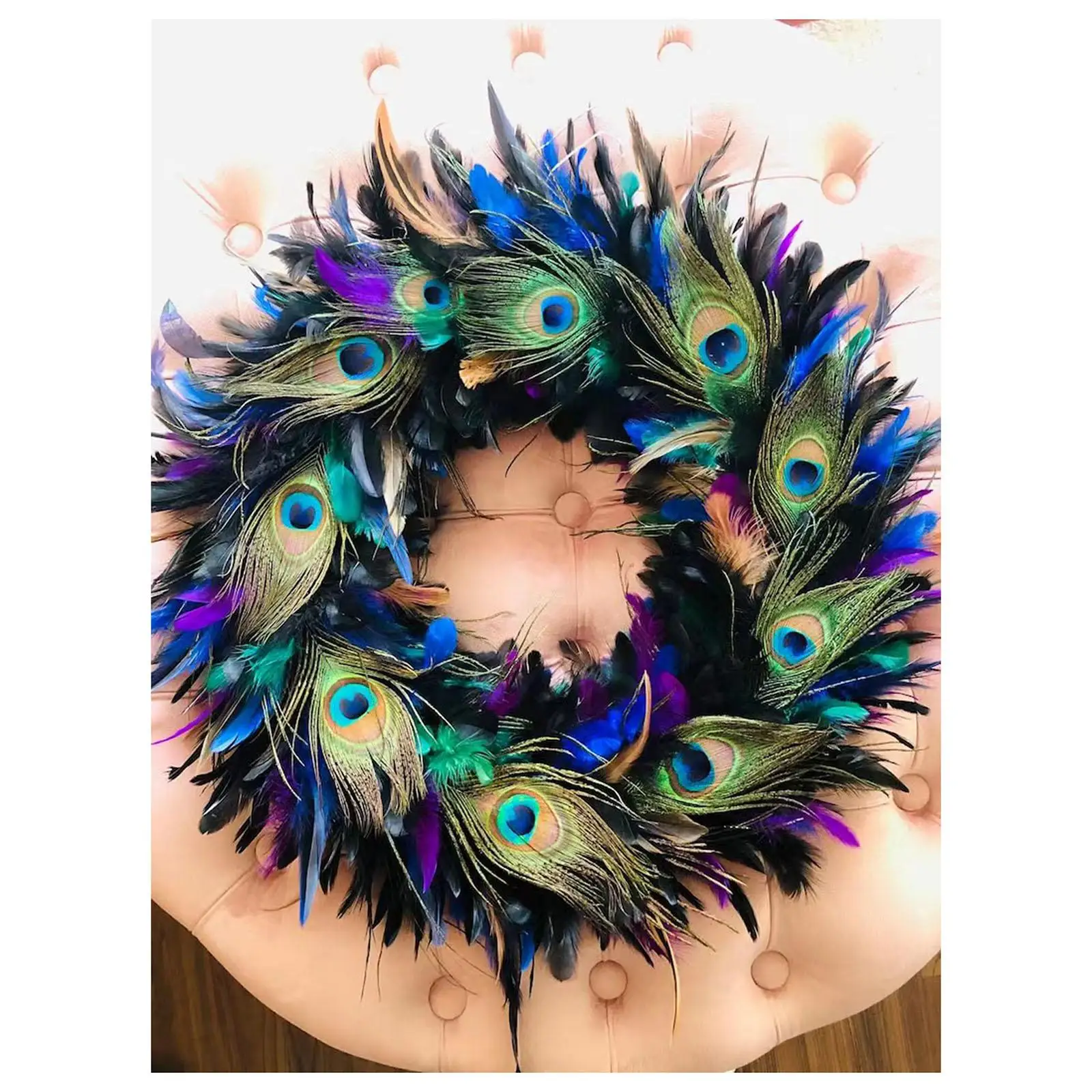 Simulated Feather Garland Indoor Outdoor Artificial Peacock Feathers Wreath