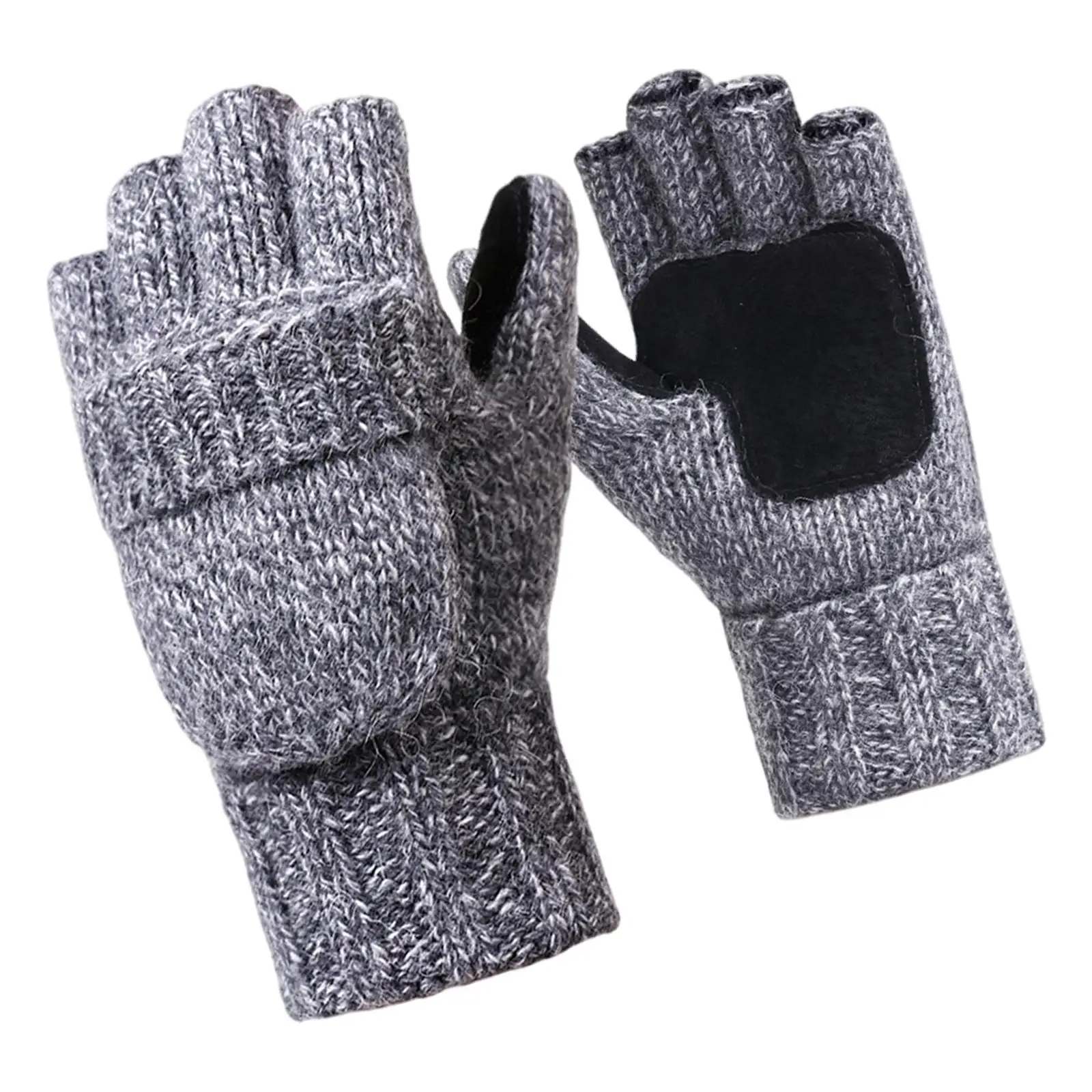 Flip Half Finger  Cashmere Stretchy Knitting Thick Fingerless Gloves for Women Cycling Cold Weather Writing  Sports