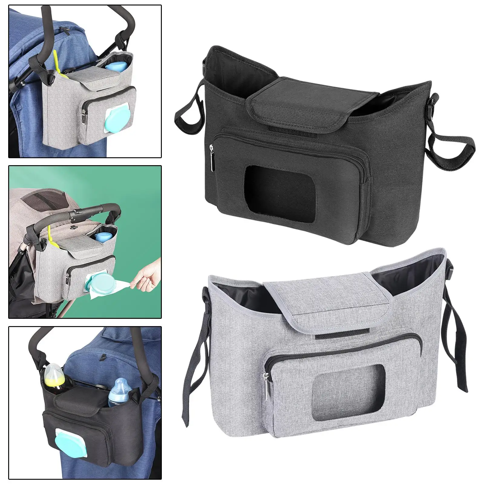 Univesal Stroller Caddy with Cup Holder Diaper Storage Oxford Cloth Detachable Bag Infant Stroller Organizer