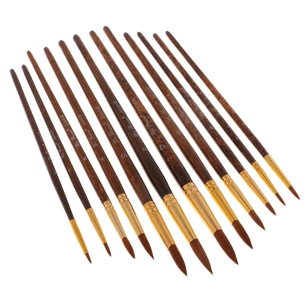 12Pc Round Arts Drawing Painting Brushes Acrylic Oil Artist Paint