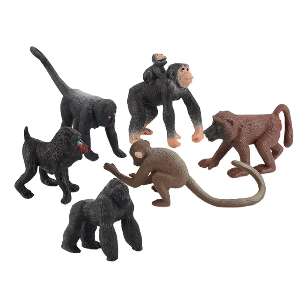 6 Pieces Chimpanzee Figurine Tabletop Decoration Playset for Ages 3+