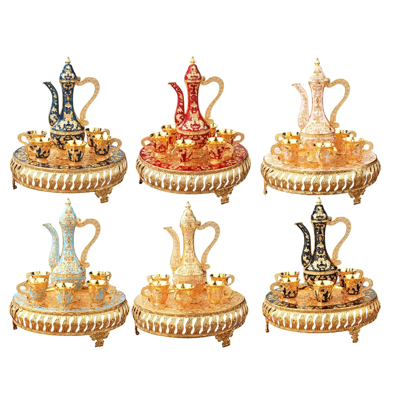 Turkish Coffee Pot Set Vintage Style with Drinking Cups Serving Set for Living Room Party Home Dining Table Decoration