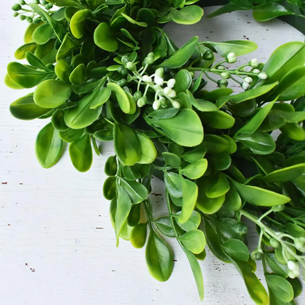 Vivid Realistic Artificial Garland Buxus Sinica Wreath Green Plant Door Decor US 