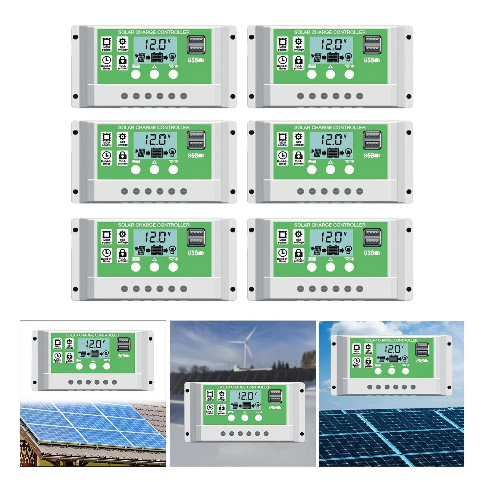 10-60A 12V/24V Solar Panel Regulator, Multi Functional Auto Focus Tracking Dual USB Port Charge Controller