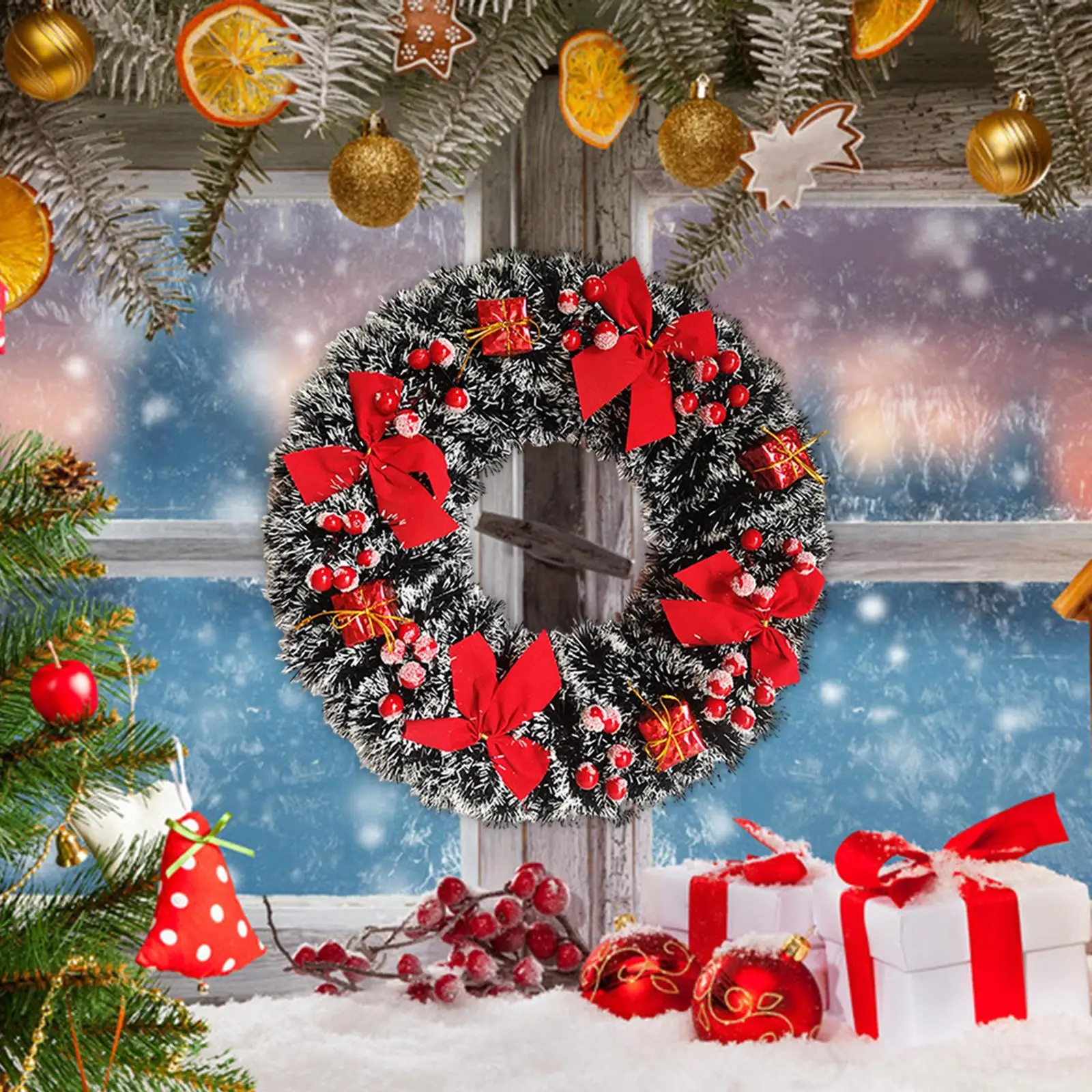 Door Christmas Wreath Bow Decor Ornament Decoration for Farmhouse Porch Wall