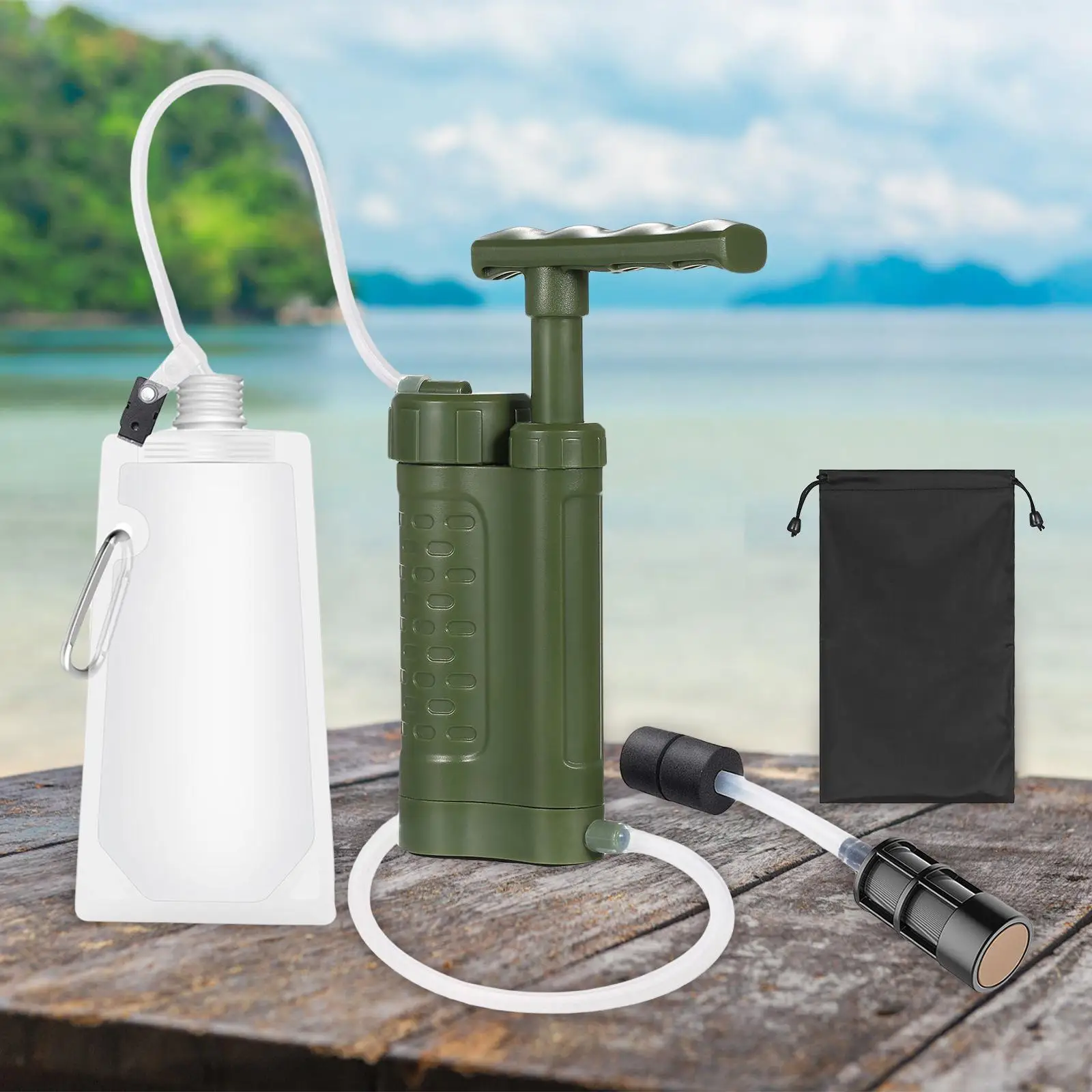 0.01 Micron Water Purifier Pump Water Purification 793 gallons W/ Bag Purifier Survival for Backpacking Fishing Hiking Outdoor