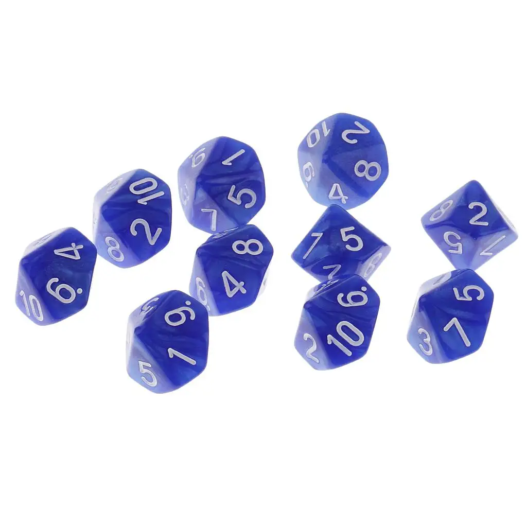 10 Pieces 10-Sided Dices D10 Set for Game Accessory DIY