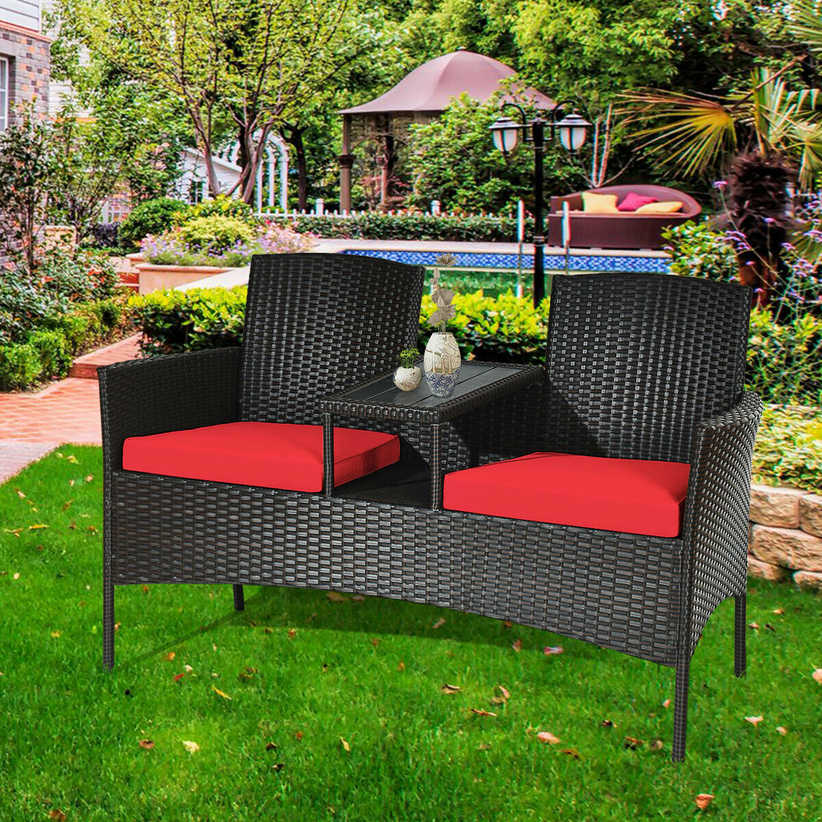 Title 2, Patiojoy Rattan Conversation Set Loveseat Sofa ...