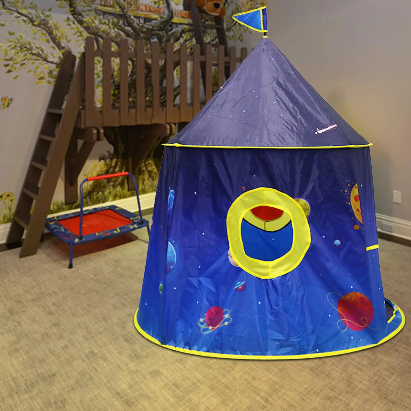 Space Themed Play Tent Foldable Outer Space Rocket Kids Play House Playhouse Tent Spaceship Tent for Indoor Boy Girl Gifts