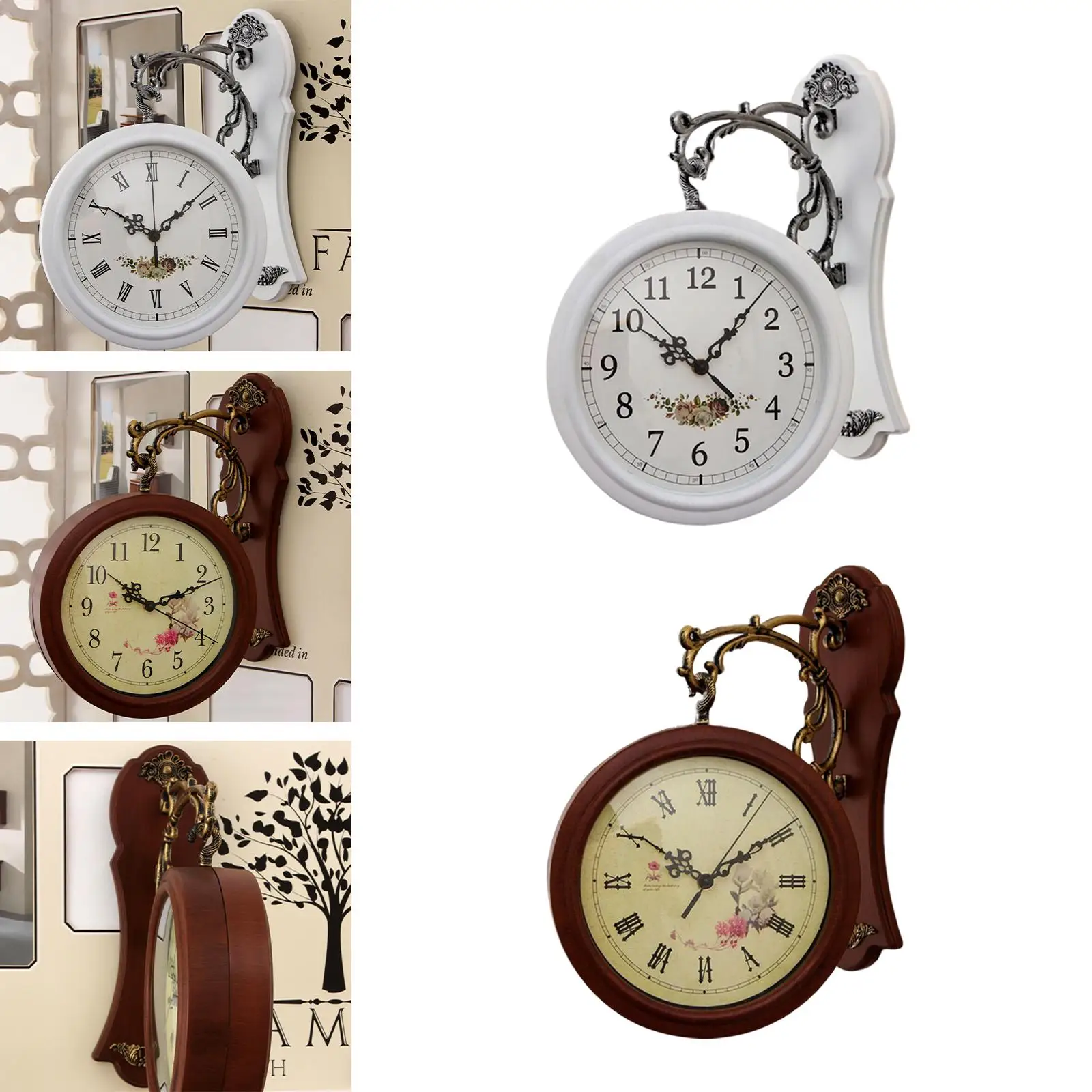 Classic Double Sided Wall Clock Battery Operated Station Patio Kitchen