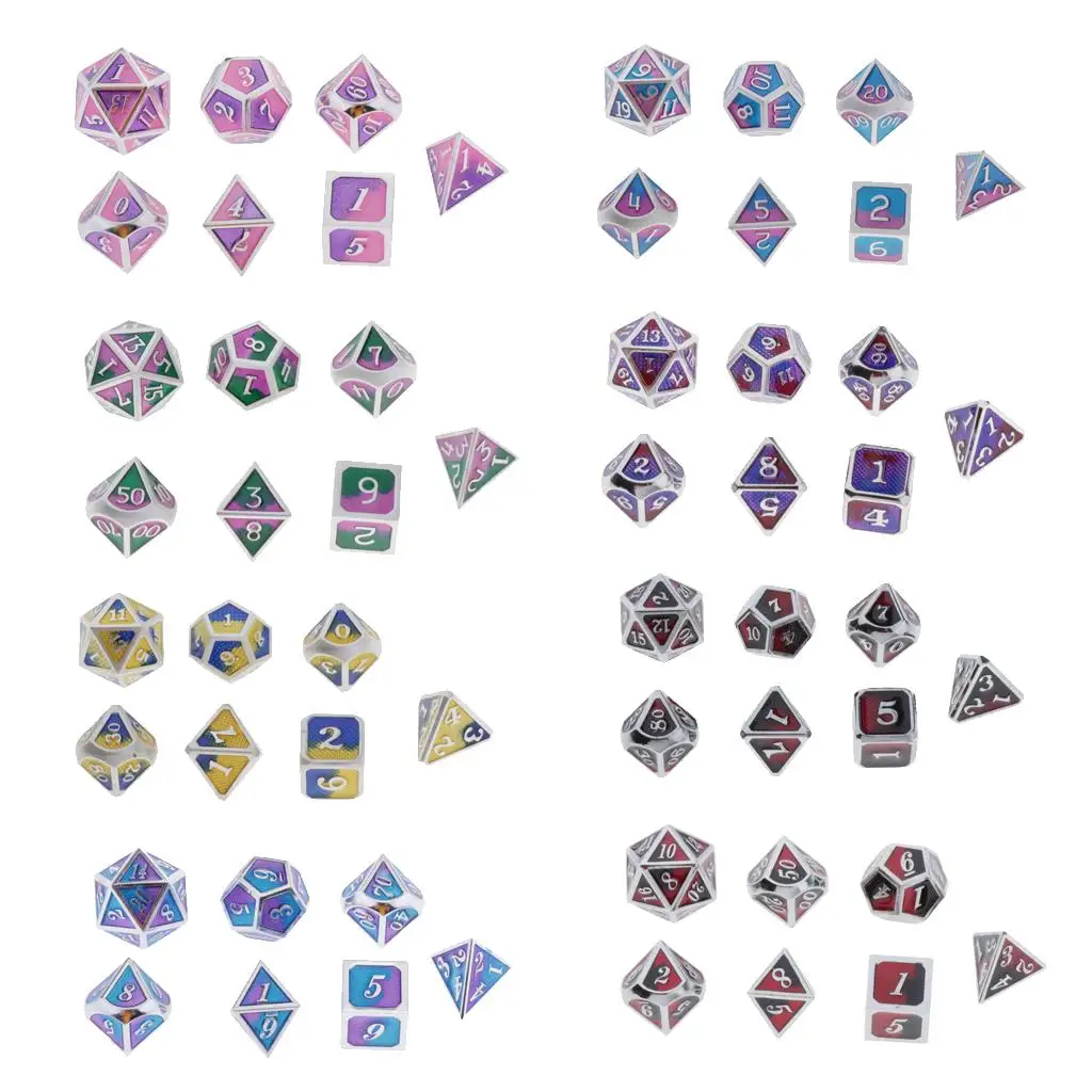 Metal Polyhedral Dice Set, 7Pcs Complete Dice Sets of D4 D6 D8 D10 D12 D20 Great for  and Dragons DND RPG MTG Games