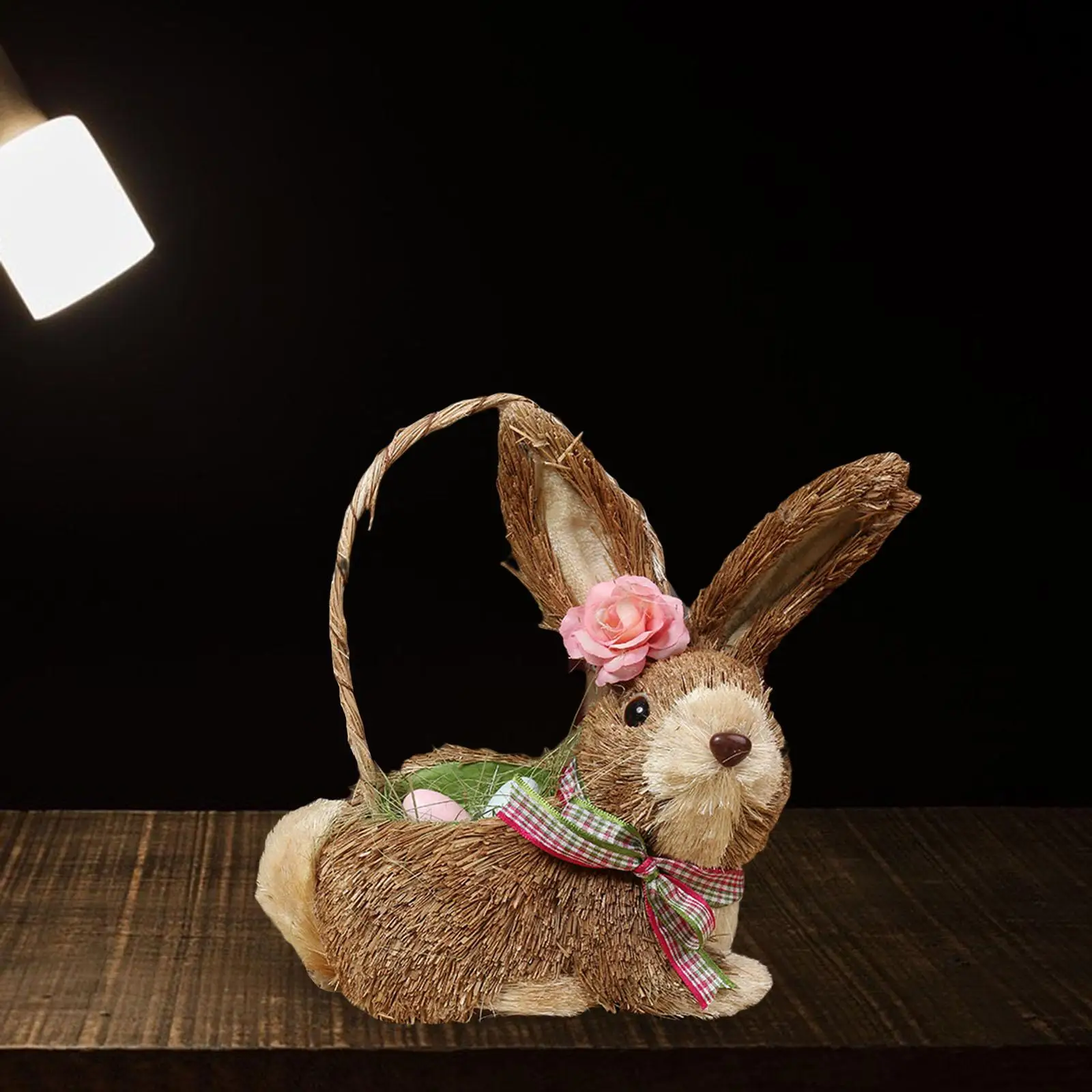 Straw Rabbit Decoration Filled Eggs Basket for Indoor Outdoor Spring Decor