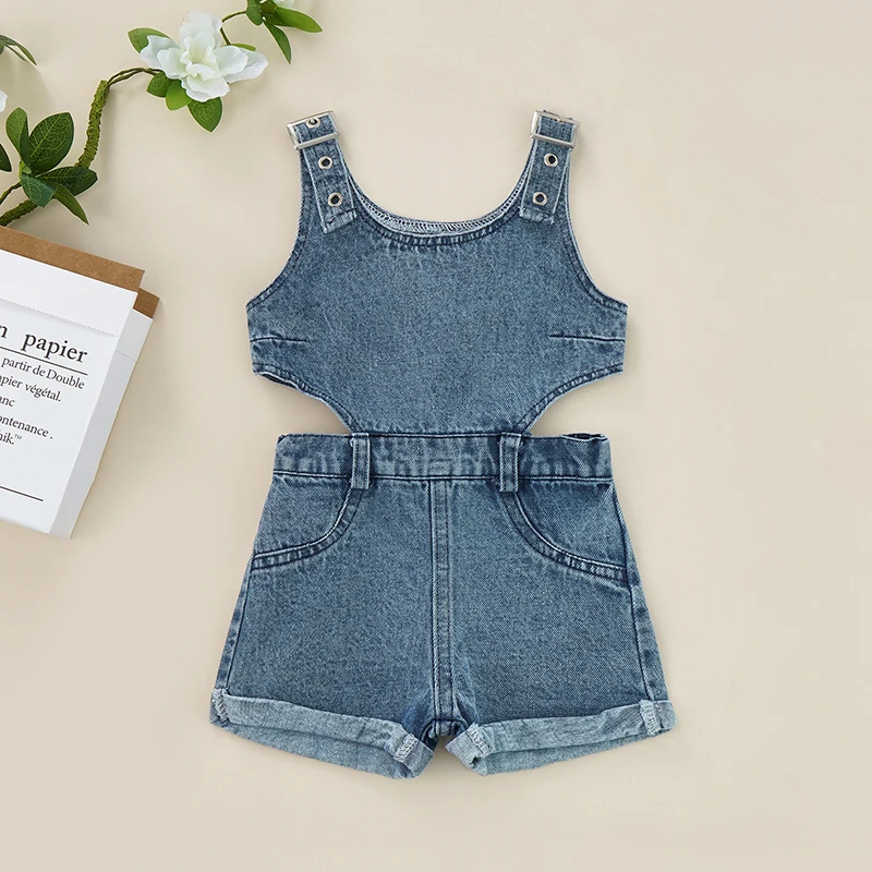 bright baby bodysuits	 FOCUSNORM 0-4Y Summer Casual Kids Girls Denim Jumpsuits Shorts 2 Colors Sleeveless Solid Hollow Out Playsuits Newborn Sailor Romper Girls Boy Costume Anchor