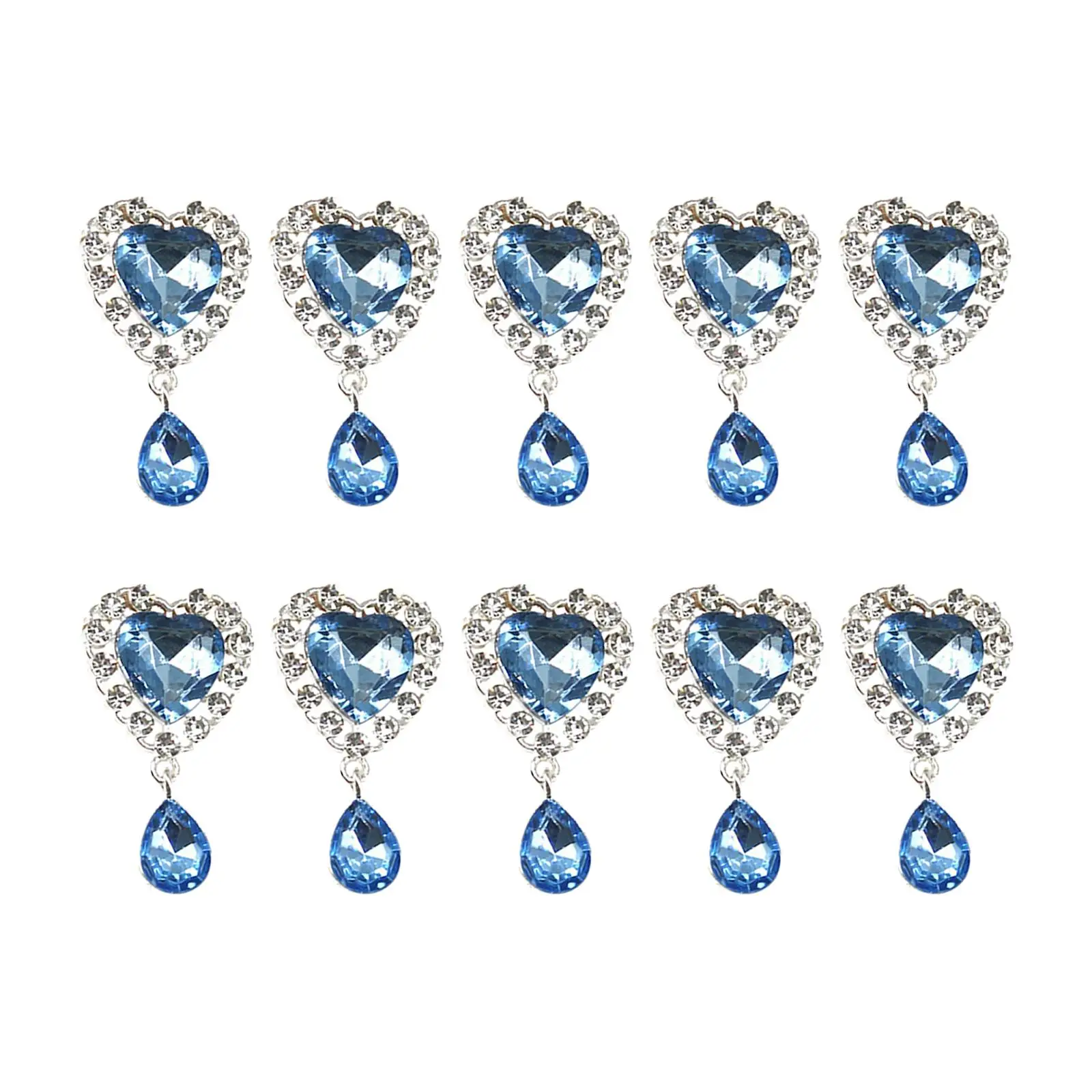 10Pcs Heart Rhinestone Buttons 45mmx25mm Metal Rhinestones Embellishments for DIY Wedding Bouquet Clothing Jewelry Making