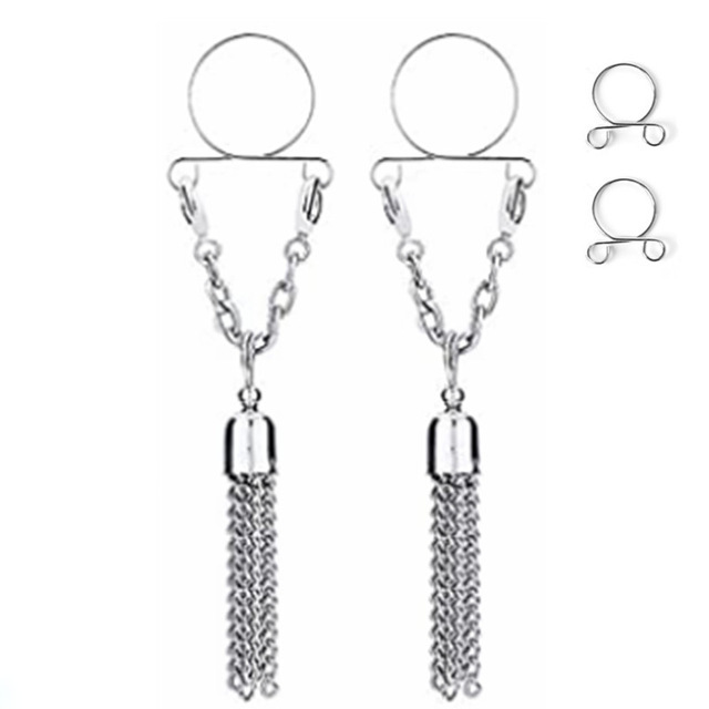 1 Paar sexy Quasten-Kristall-Schmetterlings-Anhänger, gefälschter Nippelring für Frauen und Mädchen, verstellbarer künstlicher Nippel-Piercing-Körperschmuck – Detail 3