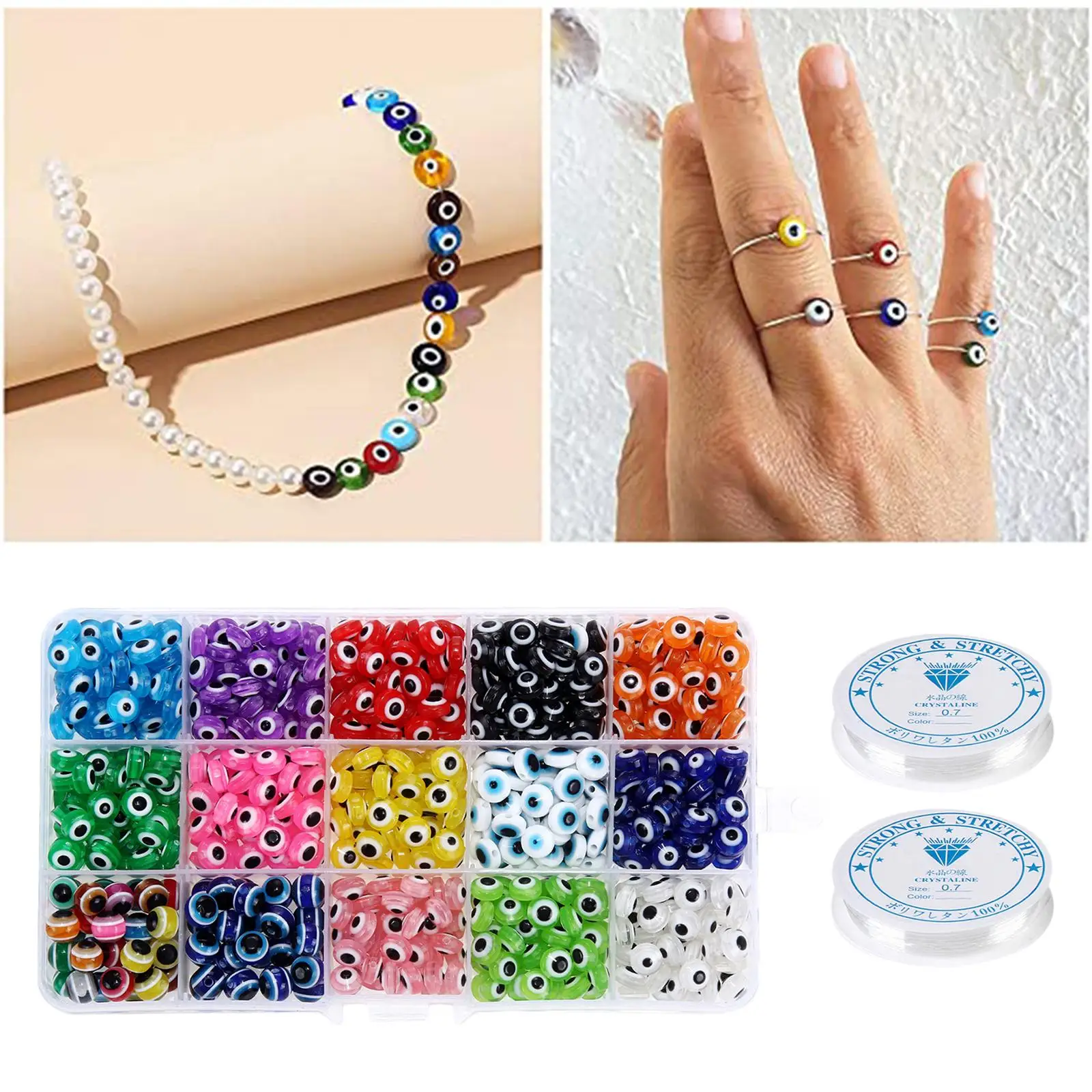 450pcs Evil Eye Beads Resin Flat Round Beads Kit Loose Beads DIY Craft