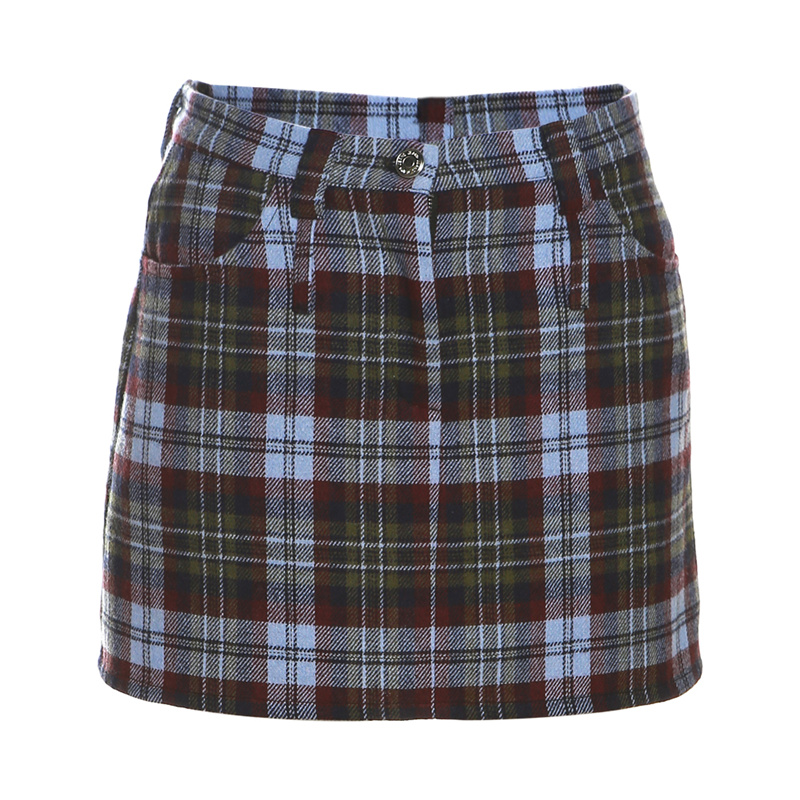 Slim Plaid High Waist Mini Skirt for Women Vintage Preppy Style