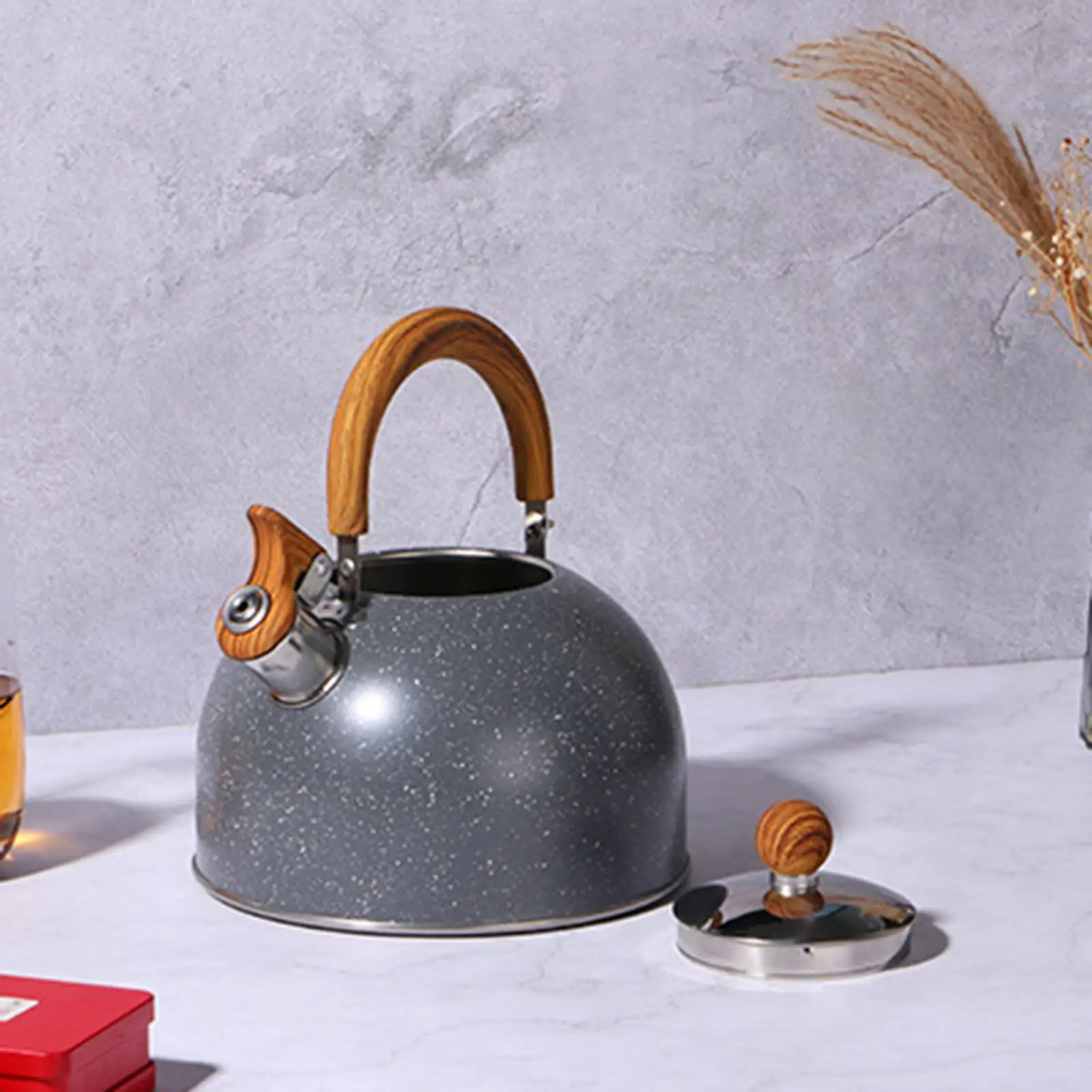 Tea Kettle, Teapot for Stovetops Wood Handle with Loud   Stainless Steel Tea Pot