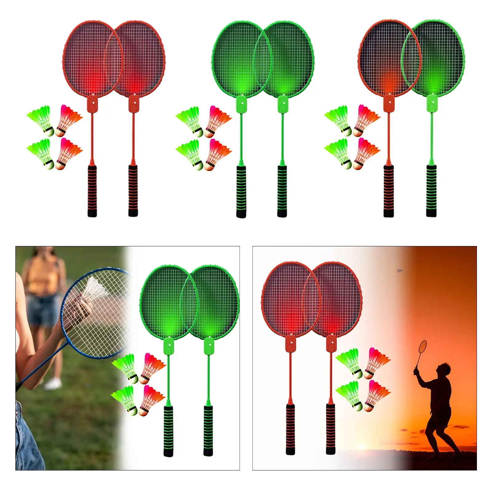 2Pcs Badminton Racquet Set for Children Adults Luminous Badminton Rackets for Lawn Backyard Game Indoor Outdoor Beach Playing