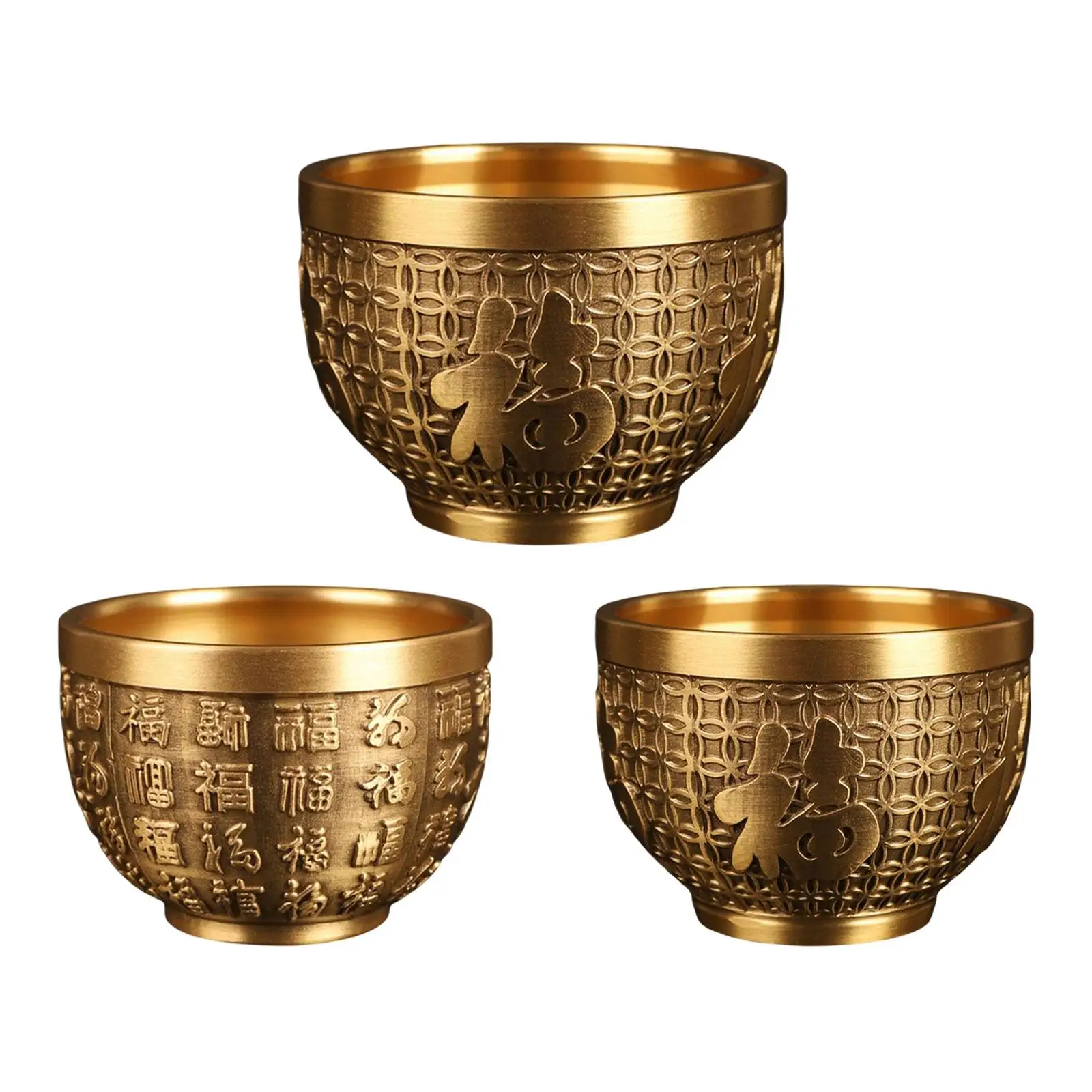 Brass Fu Bowl Desktop Lucky Decor Luck Handicraft Decorative Wealth Ornaments Copper Vat Fortune Treasure Bowl Feng Shui Bowl