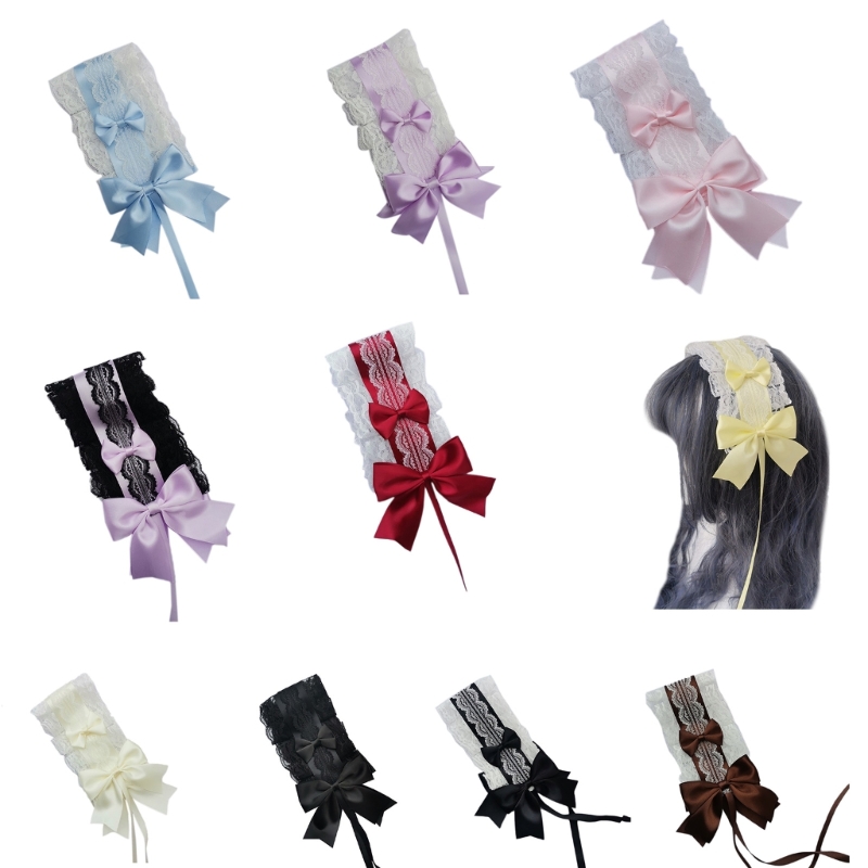 Anime Maid Stirnband für Mädchen Lolita Rüschen Spitze Stirnband mit Band Bowknot Comic Show Mode Frauen Haarband Kopf bedeckung – Detail 1