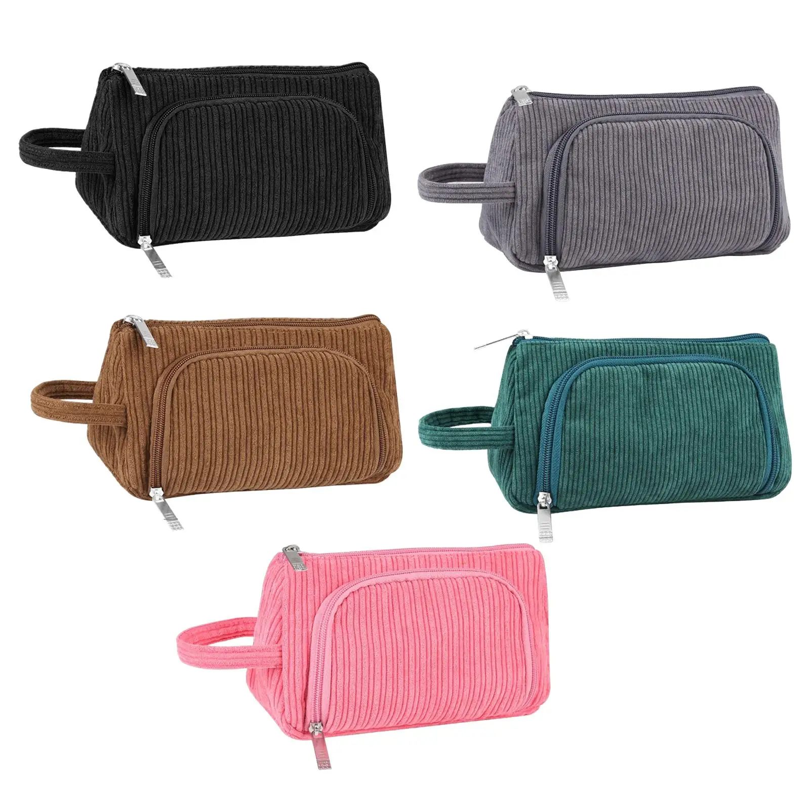 Multifunctional Corduroy Cosmetic Bag Portable Makeup Pouch for Accessories, Shampoo, Personal Items with Handle Case Practical