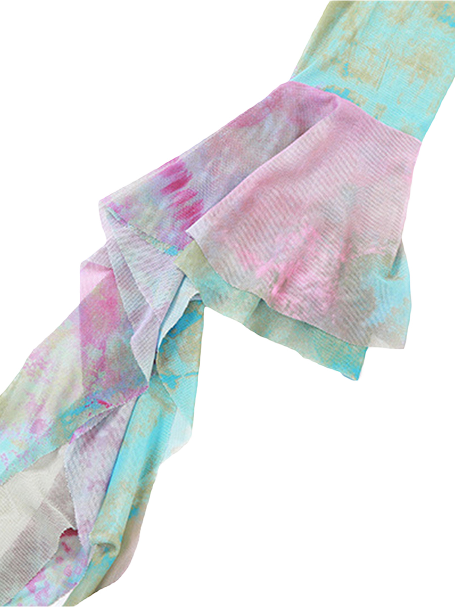 Frauen y2k 3 Stück Sommer Outfits Mode ästhetische Langarm Achsel zucken Tops Krawatte Dye Print Weste unregelmäßigen Minirock Set für Party – Detail 18