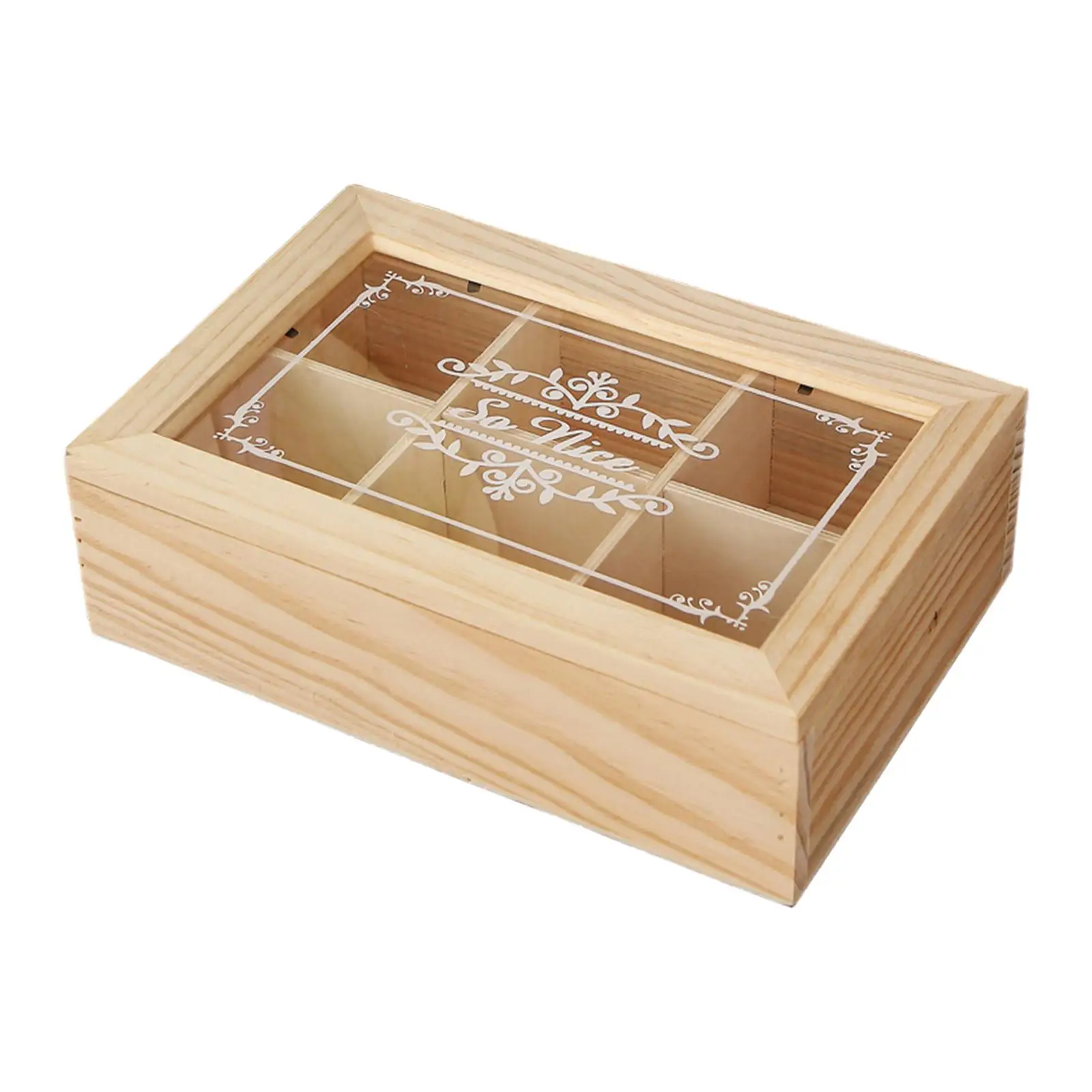 Wooden Tea Box 6 Grids Multifunctional Tea Storage Box with Lid Tea Bag Holder for Home Cabinet Kitchen Decor Organization