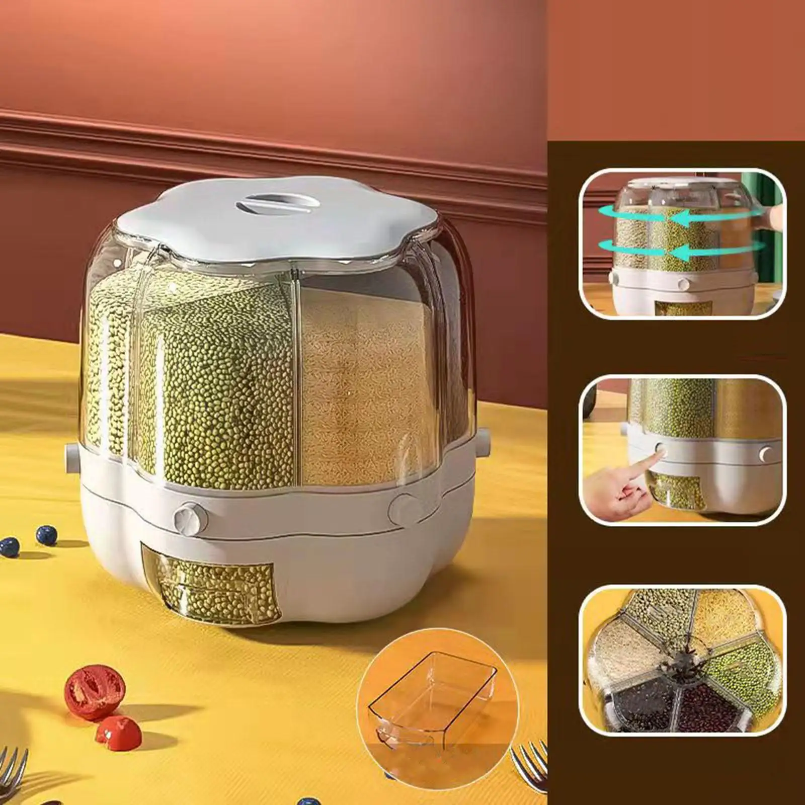 Cereal Dispenser Rice Bucket Multifunctional for Pantry Countertop Kitchen