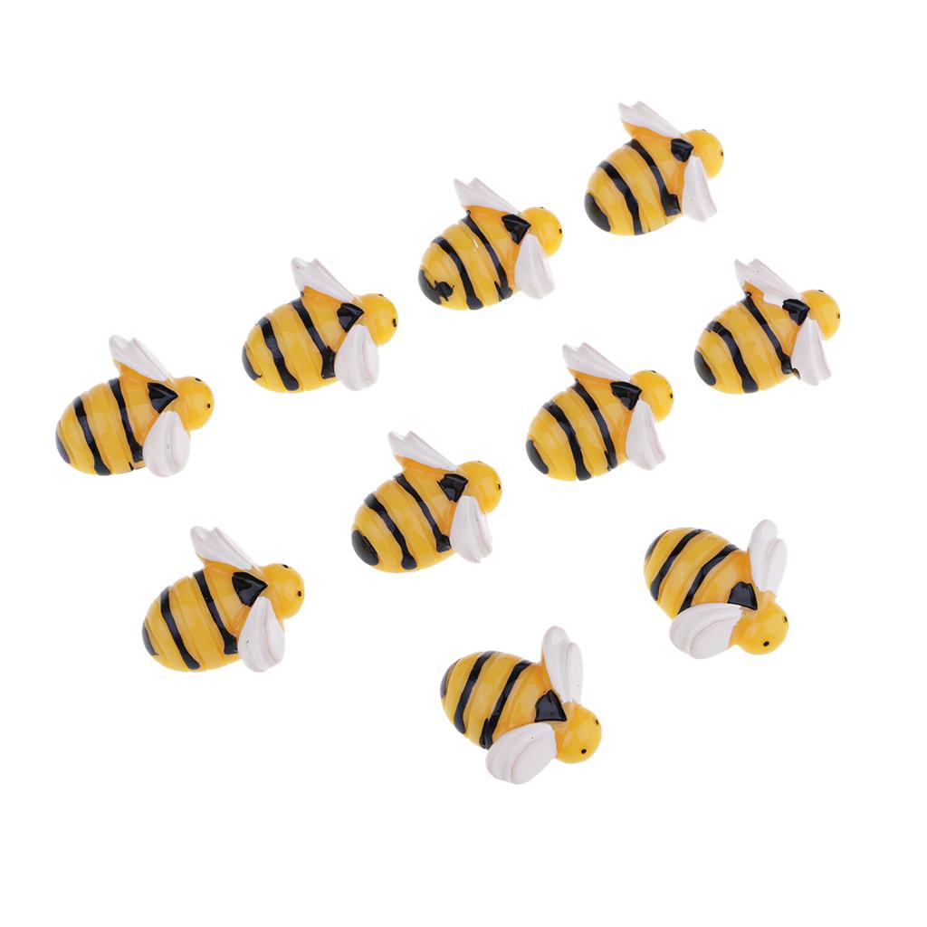 10pcs Mini Bee Shape Resin Flatback Dollhouse Miniature Ornaments for DIY Phone Jewelry Making Supplies