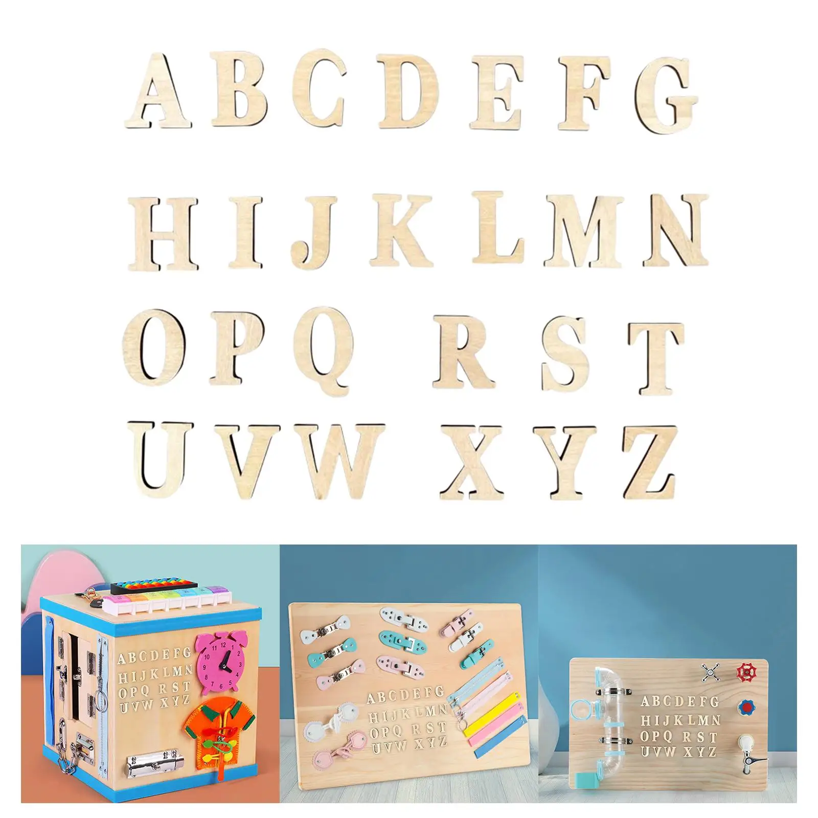 Montessori Wooden Alphabet Busy Board DIY Accessories Material Spelling and Counting Letters 26Pcs Abc Letters for Boy and Girl