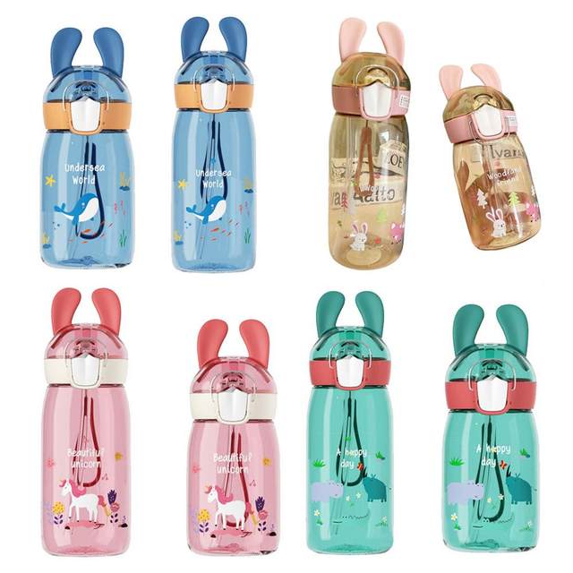 400ml/550ml Useful Water Bottle Plastic Straw Bottle Detachable Flip Top  Lid Beautiful Unicorn Sipper Bottle - AliExpress