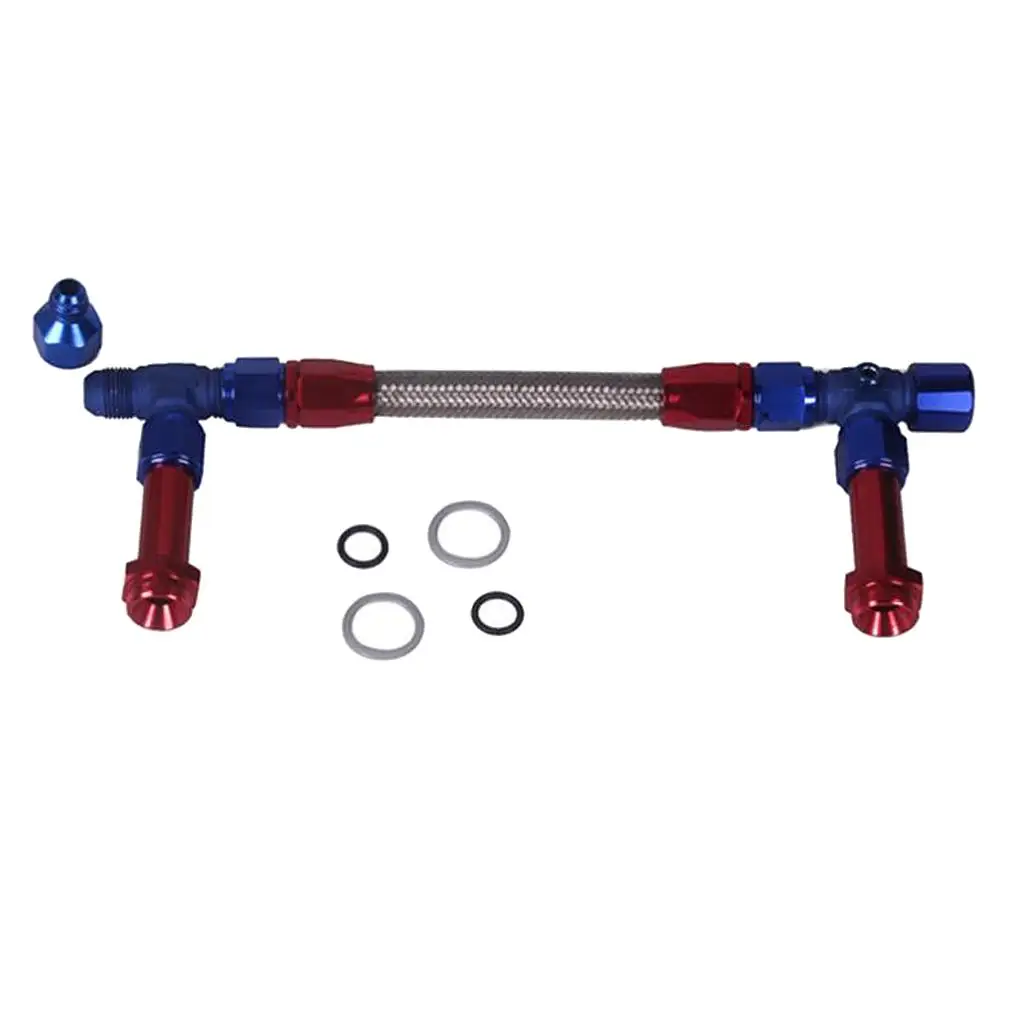 Braided Stainless Steel Carburetor Dual Inlet Line Kit For Holley Dominator Blue+Red