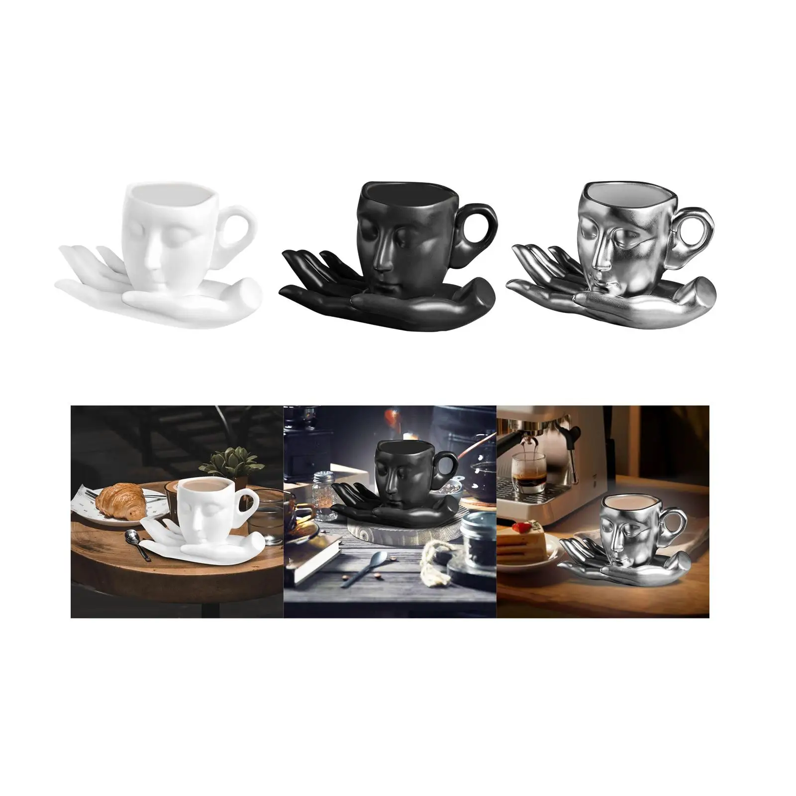 3D Human Face Mug Table Arts Novelty Espresso Mugs 260ml Ceramic Coffee Mug for Cappuccino Beverage Kitchen Latte Valentine Day