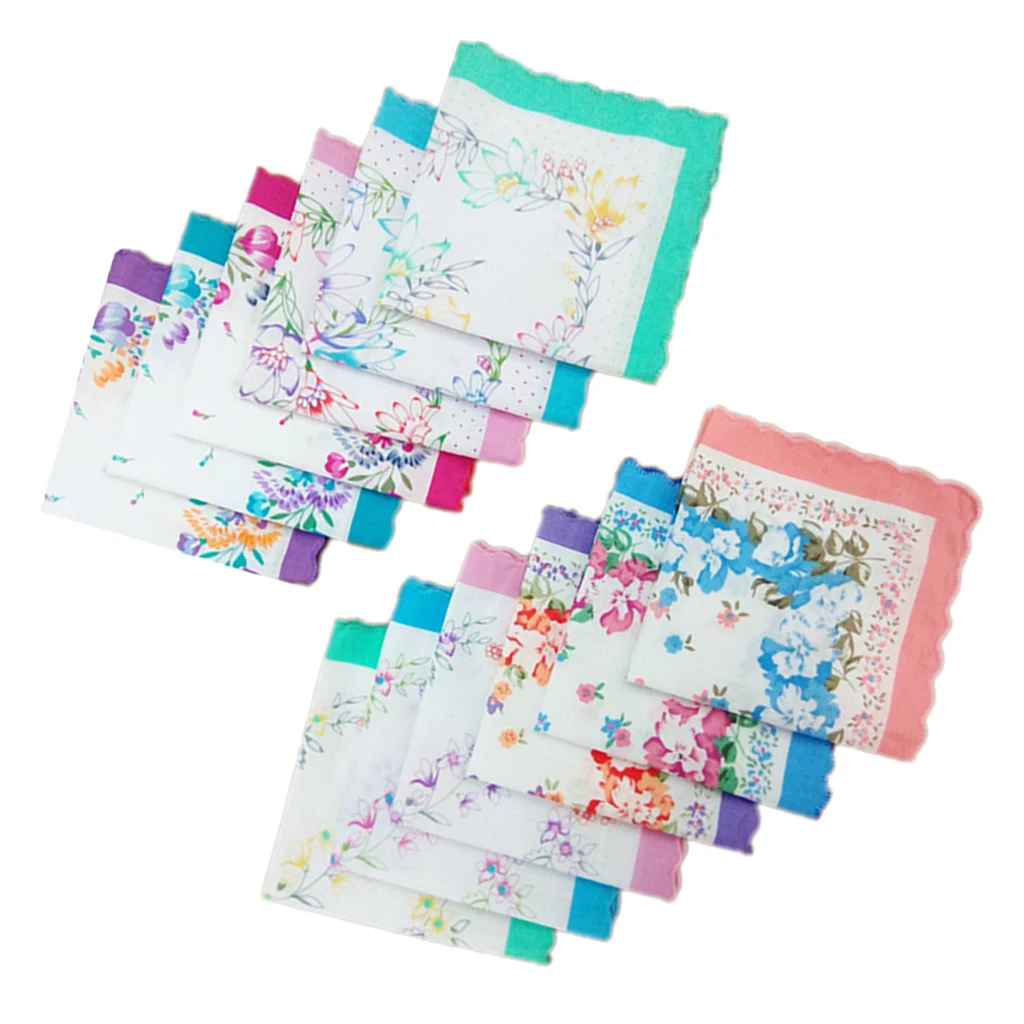 12x Women Cotton Handkerchiefs Multicolor Hanky Premium Pocket Square Gifts
