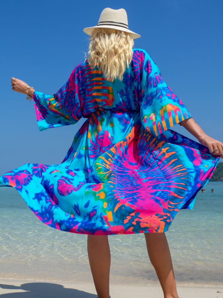 Bikini cover up praia kimono rayon impressão