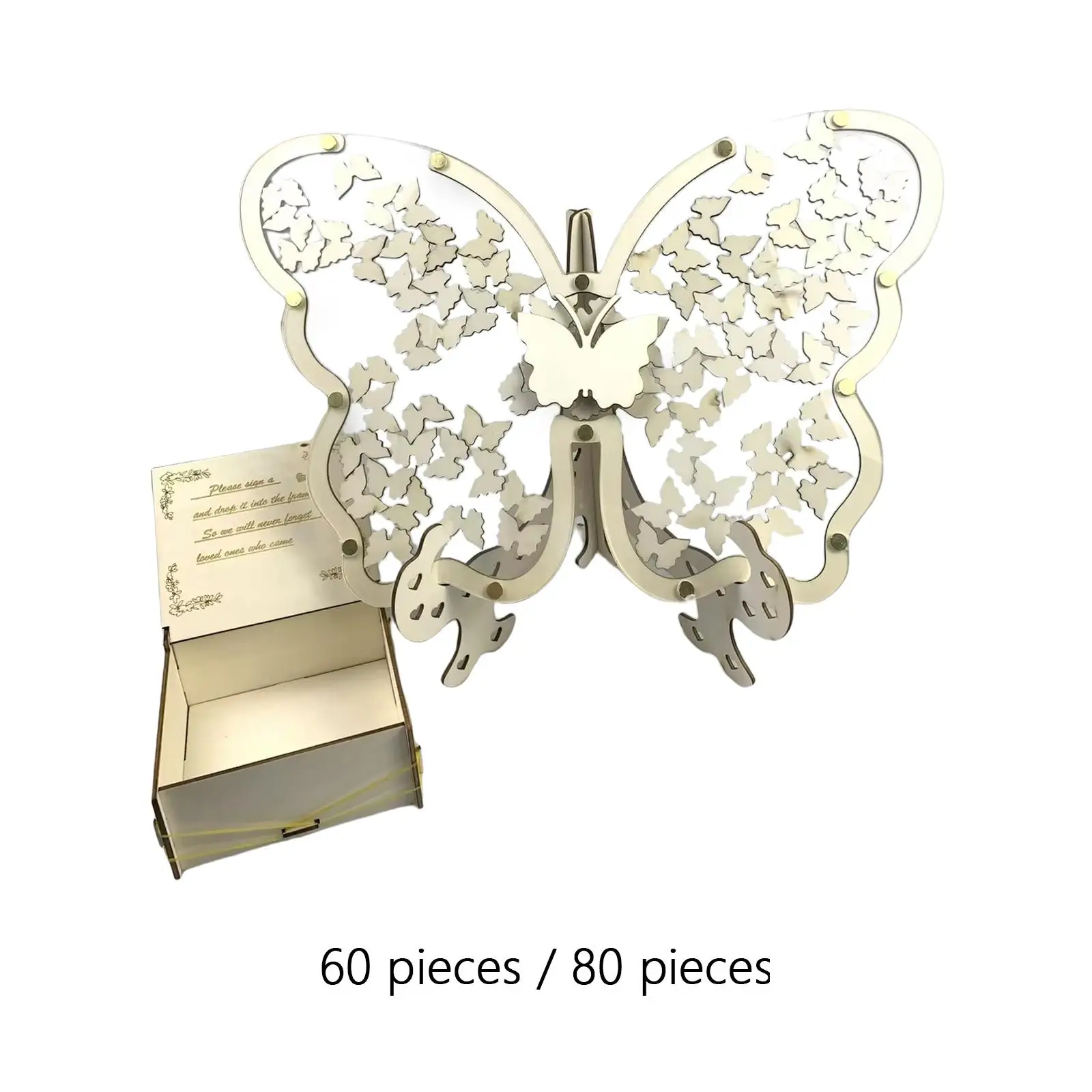 Wedding Guest Book Alternative Party Decoration Wooden Butterfly Drop Box for Holiday Graduation Easter Anniversary Ceremony