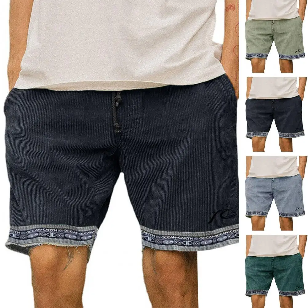 Shorts de veludo estampado masculino, calça curta