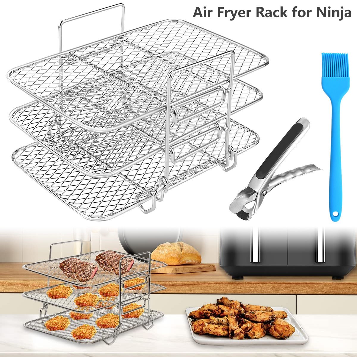 Support à Brochettes Pour Air Fryer - 12 Brochettes En Acier Inoxydable 304, Amovible, Pour Cuisson Verticale Uniforme