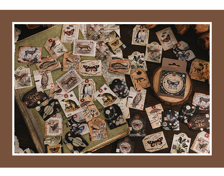 46pcs Vintage Mini Box Stickers for DIY Scrapbooking Journaling Collage Photo Album Sealing Decorative Stationery