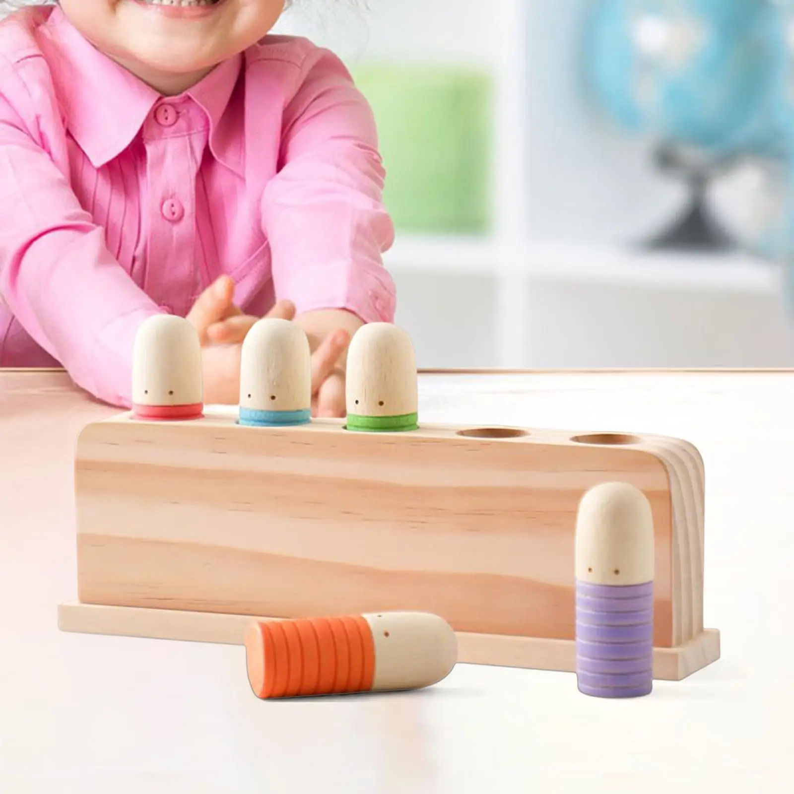 Wooden Rainbow Peg Dolls Shapes Sorting Toys, 5 Wood People Figures Cylinder Blocks for Kids Birthday Gifts