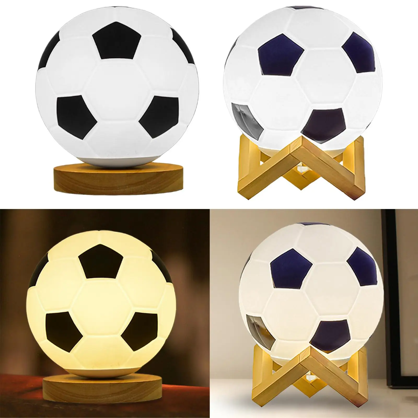 Soccer Lamp Table Lamp Dimmable LED Night Light USB Solid Wood Base Warm Mood Lighting for Bedside Bedroom Study Kids Gift