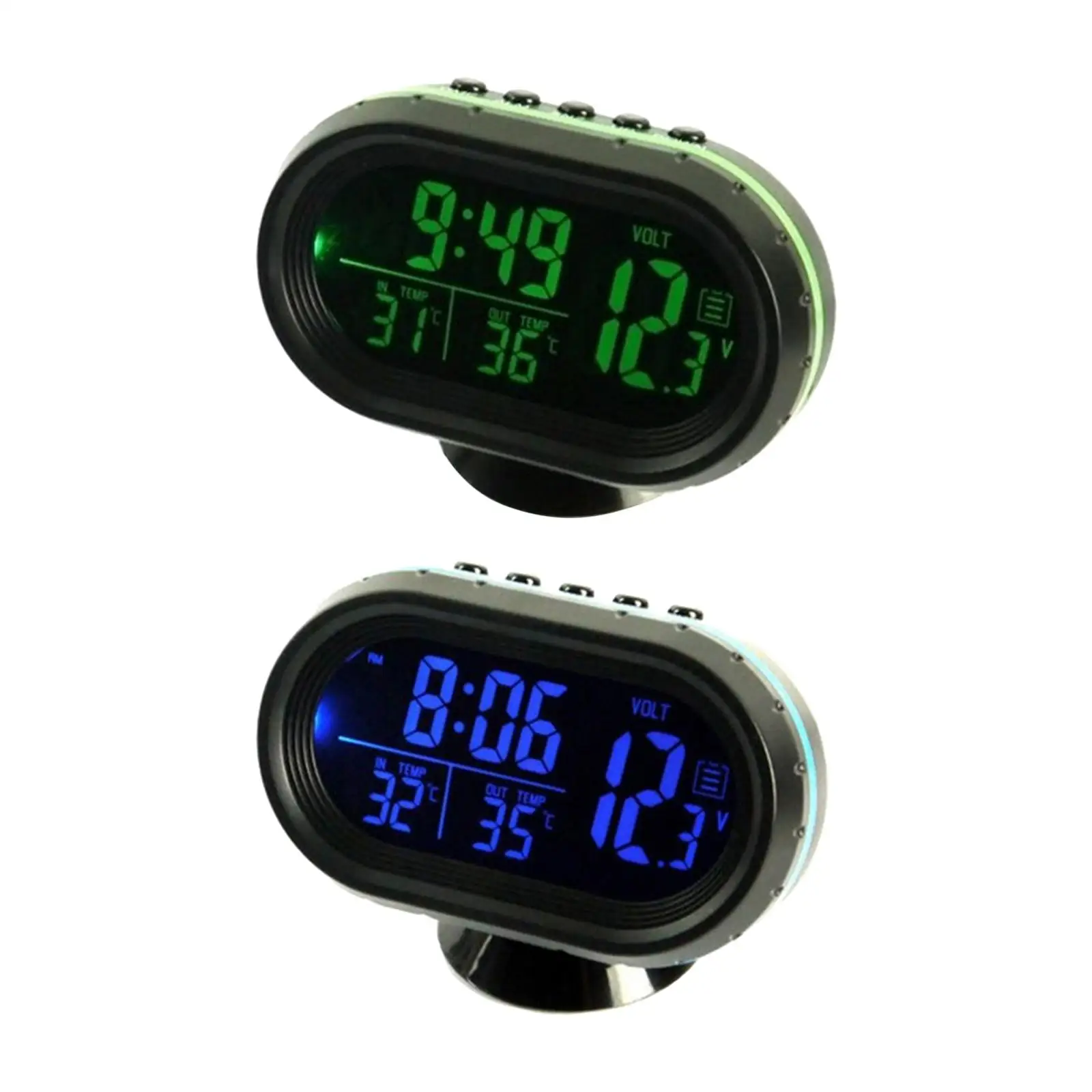 Thermometer Clock Voltmeter Battery Meter Dual Temperature Gauge Alarm Monitor