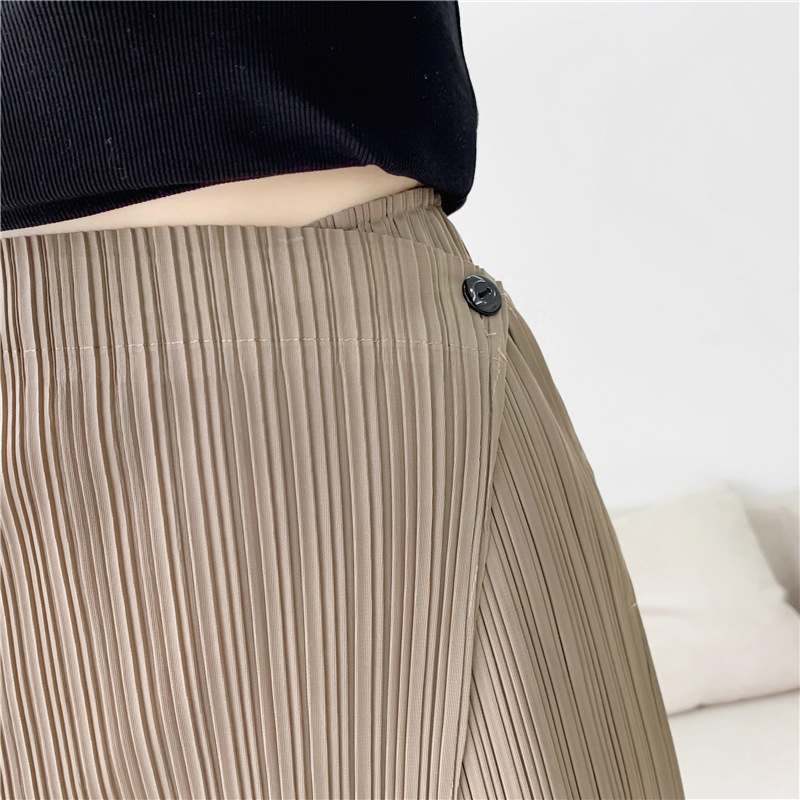 ALSEY Miyake Pleated Wide Leg Ankle-length Pants for Women Autumn New Simple Elastic Waist Solid Color Straight Female Trsouser